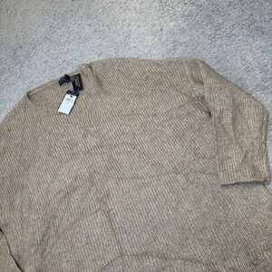 NWT Polo Ralph Lauren Womens Large Tan Ribbed Knit Oversized Sweater Alpaca Wool